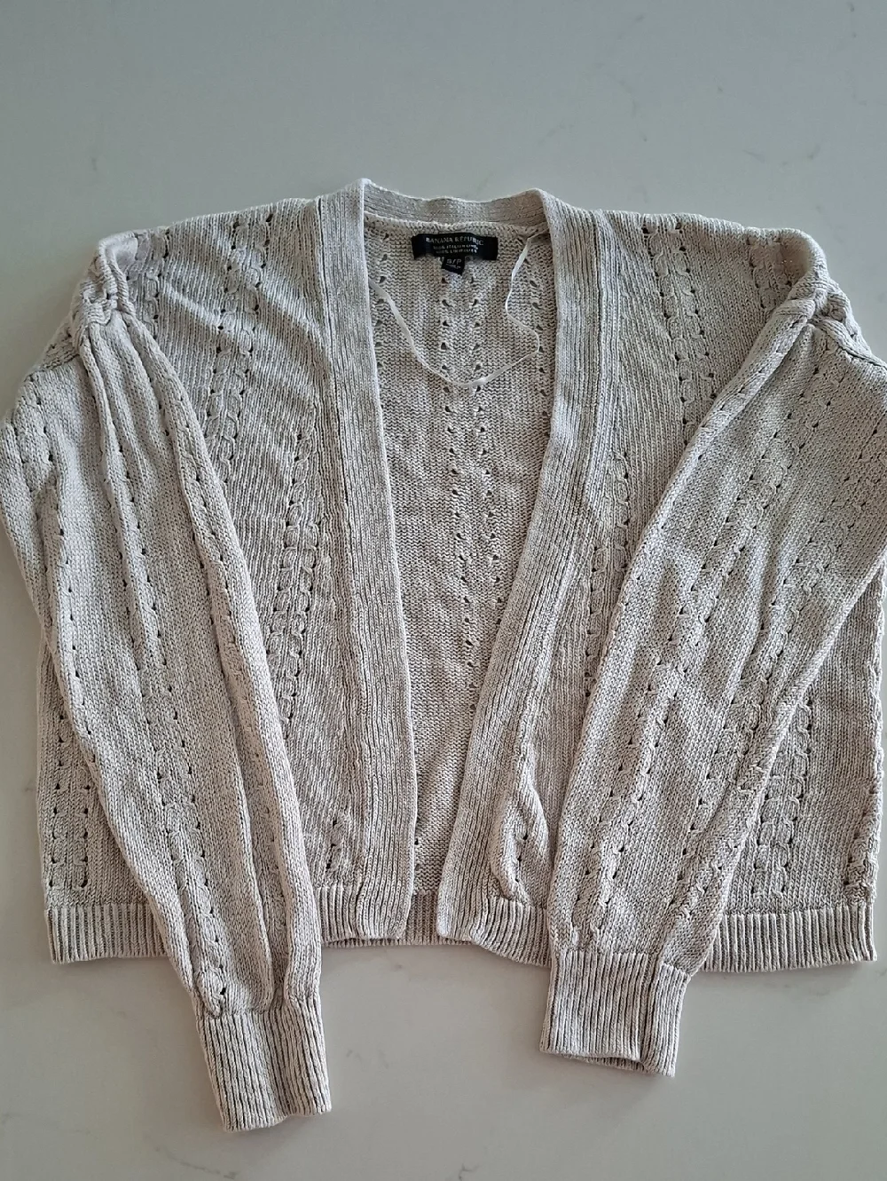 Banana Republic 100% Italian Linen Beige Cable-knit/Open-front Cardigan (Small) - Picture 2 of 6